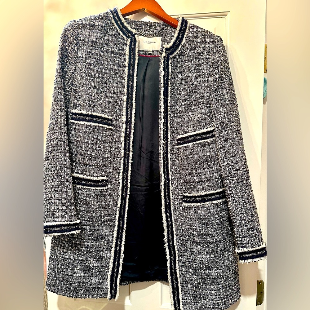 LK Bennett Black and White Bouclé Coatigan
